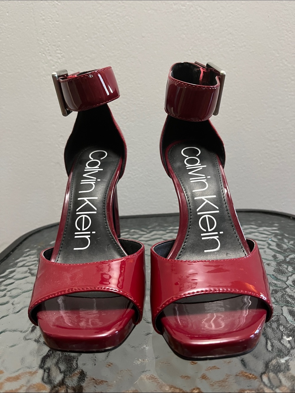 Calvin Klein Women's Burgundy Patent Ankle-Strap Heels